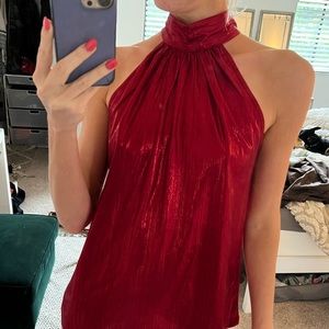 Wet Look Metallic Red Halter Top